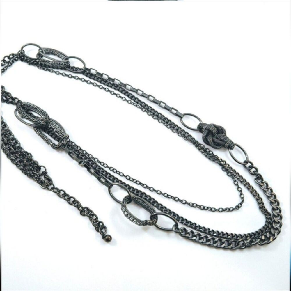 Premier Designs Urbanite 36" Necklace Hematite Multi-Strand Chains Statement